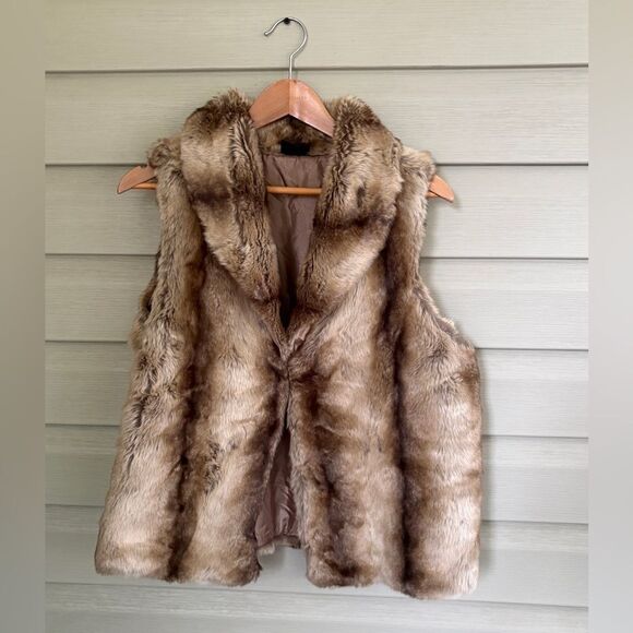 WOODLAND faux fur cashmere acrylic vest chic fall winter sz L women’s brown tan - Picture 9 of 13